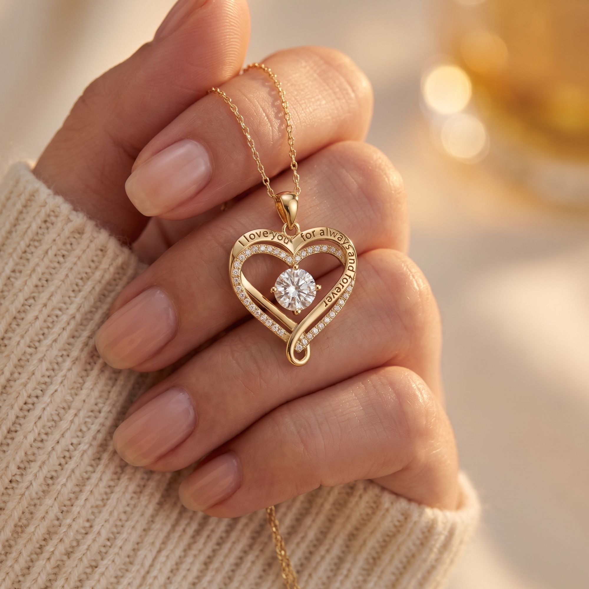 To My Wife – Engraved Double Hearts Necklace