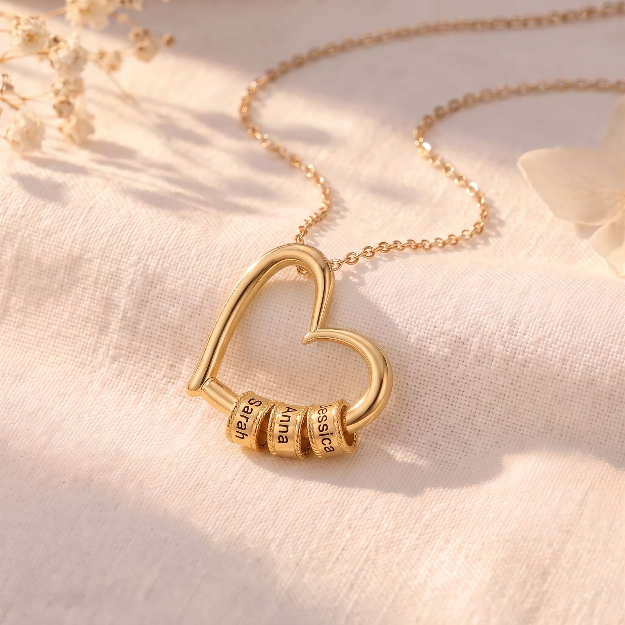 To My Wife - The Heart of Our Family - Heart Necklace with Personalized Beads