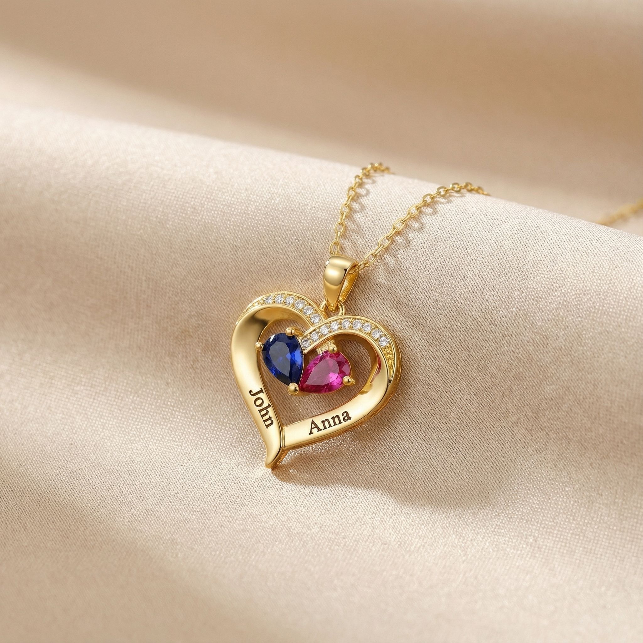 To My Wife - Engraved Heart Necklace With Birthstone