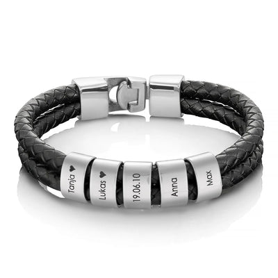 To My Dad - Leather Bracelet with Engraved Beads