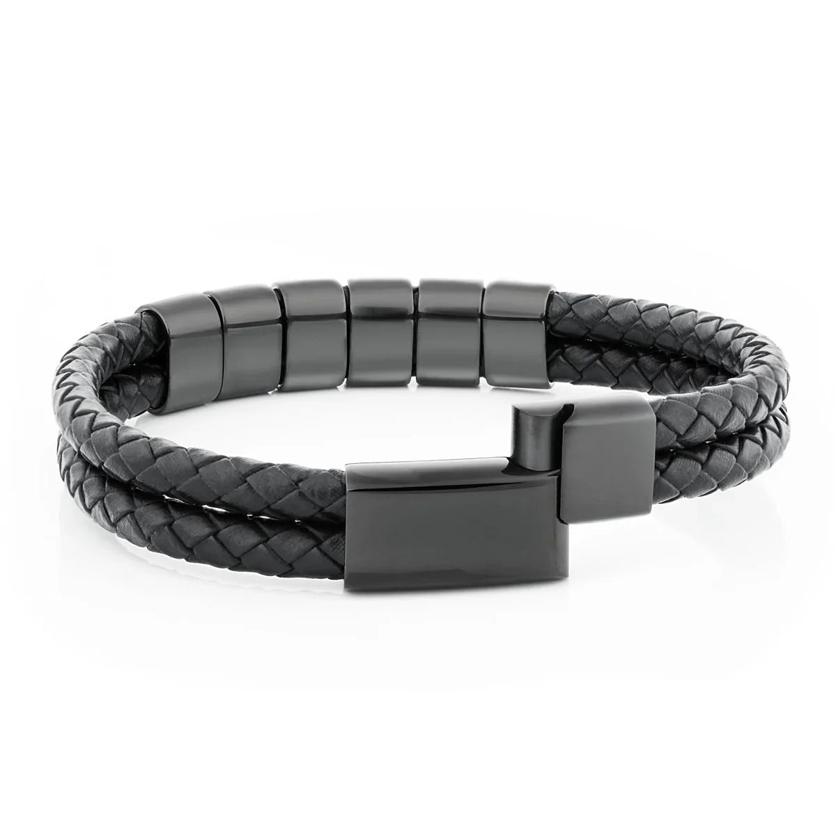 To My Dad - Engraved Black Beaded Leather Bracelet