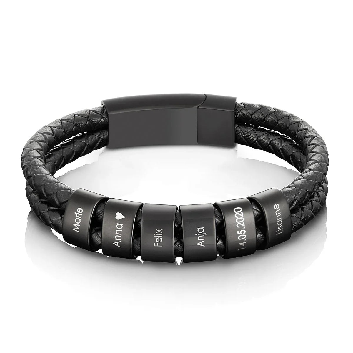 Aan Mijn Papa - Gegraveerde Zwarte Kralen Leren Armband - CustomLove.nl