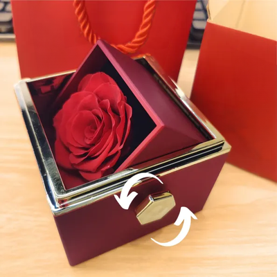 Eternal Rose Box - With Heart Photo Projection Necklace and Real Rose