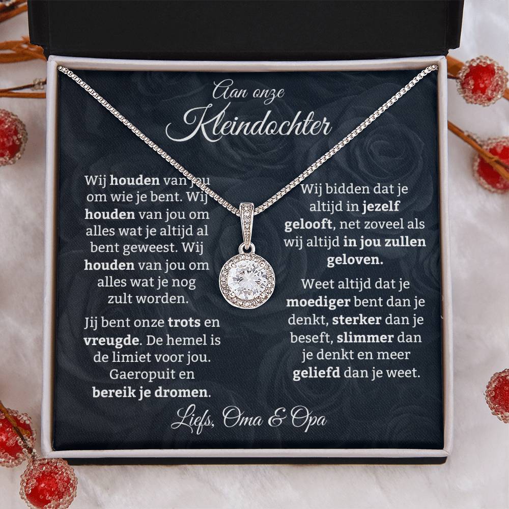 Aan Mijn Kleindocht - We Houden van je omo je je Bent - 14K Witgoud Cirkel ketting