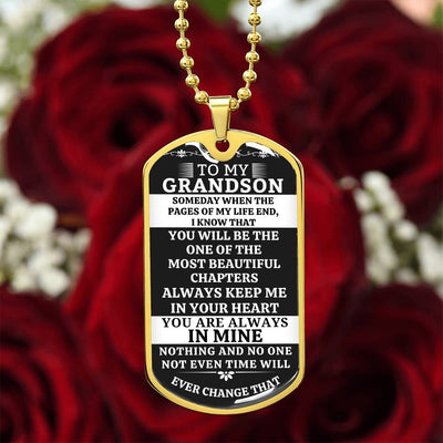 To My Grandson - Always Keep Me in Your Heart - Luxury Dog Tag Necklace