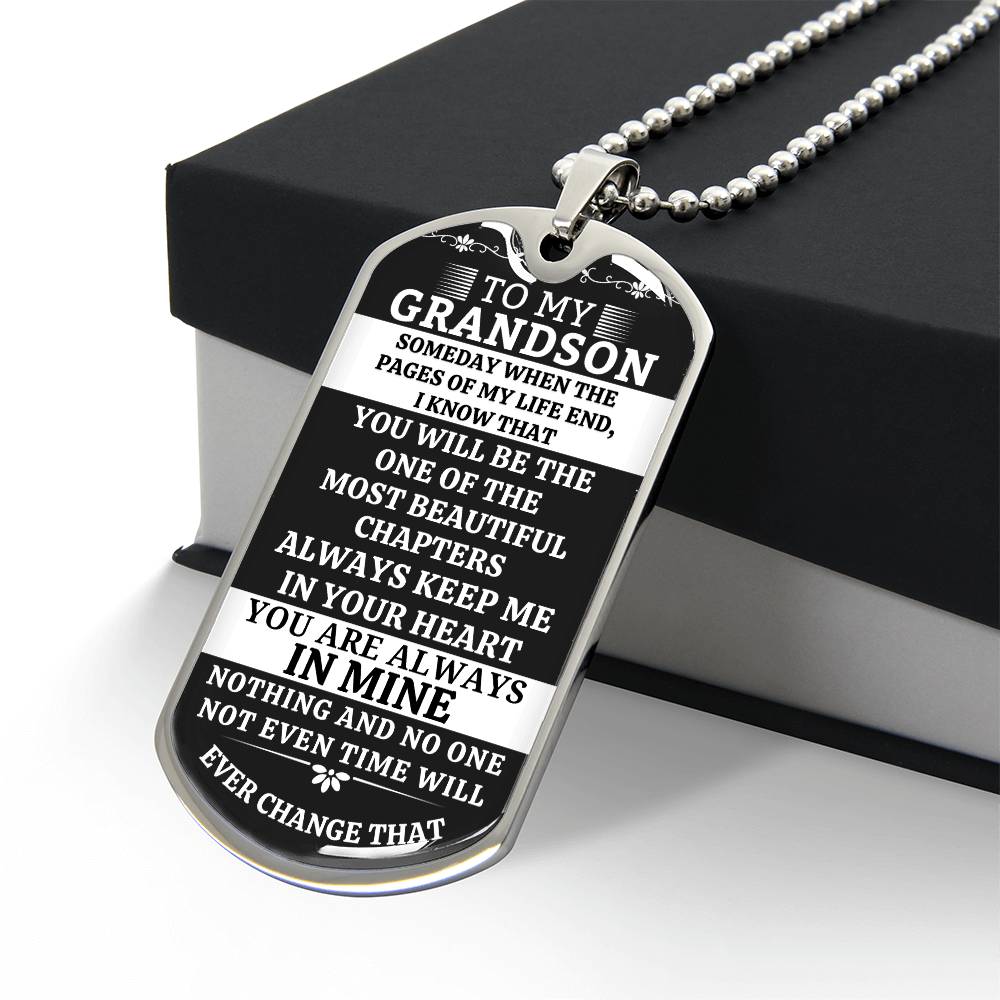 To My Grandson - Always Keep Me in Your Heart - Luxury Dog Tag Necklace